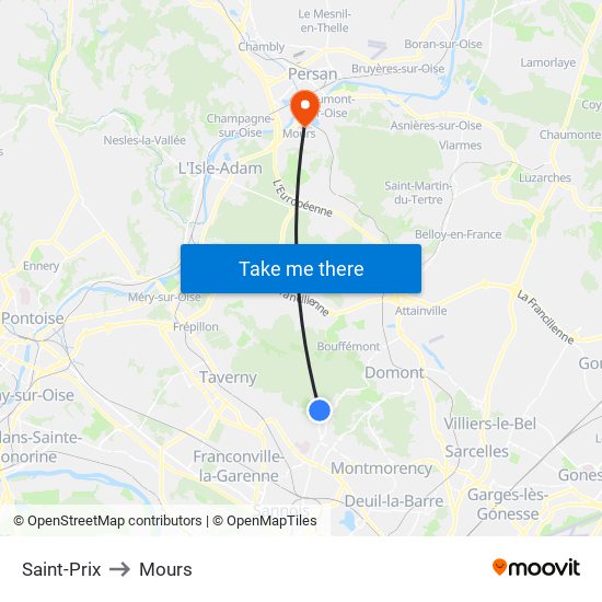 Saint-Prix to Mours map