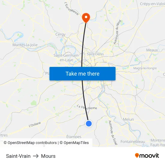 Saint-Vrain to Mours map