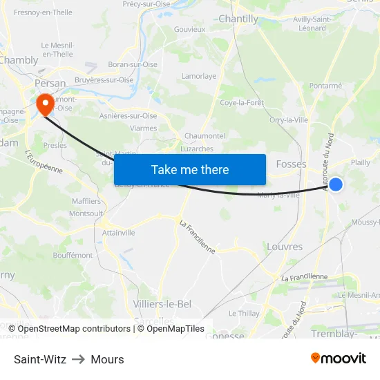 Saint-Witz to Mours map