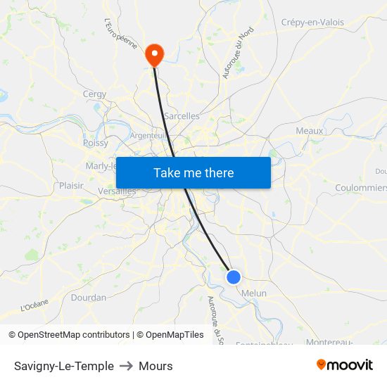 Savigny-Le-Temple to Mours map