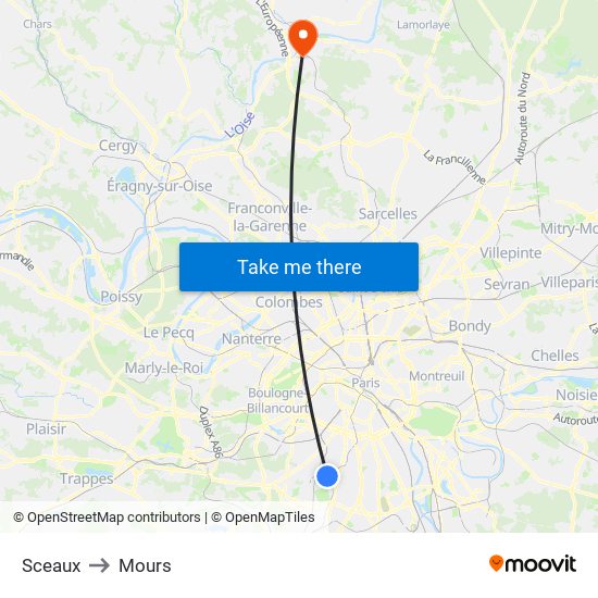 Sceaux to Mours map