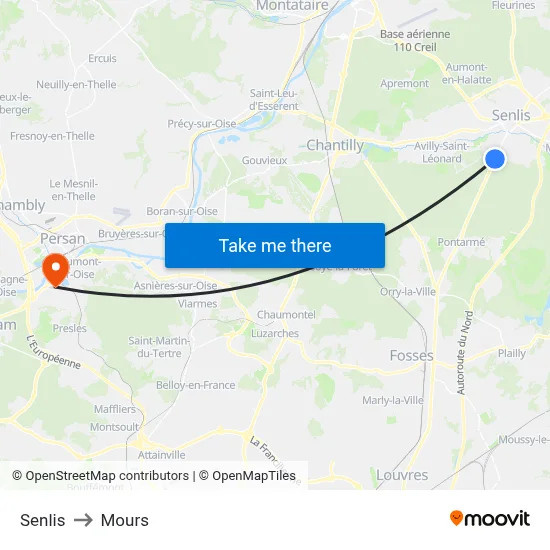 Senlis to Mours map