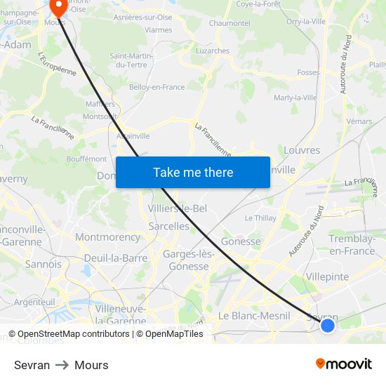 Sevran to Mours map