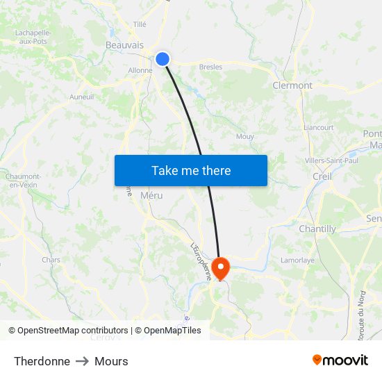 Therdonne to Mours map