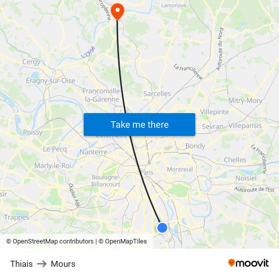 Thiais to Mours map