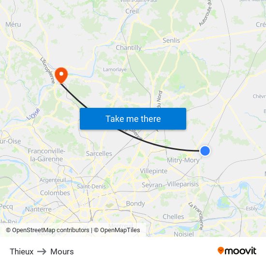 Thieux to Mours map