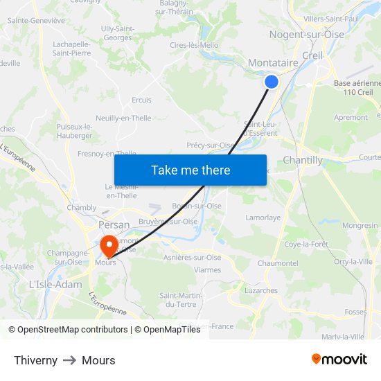 Thiverny to Mours map