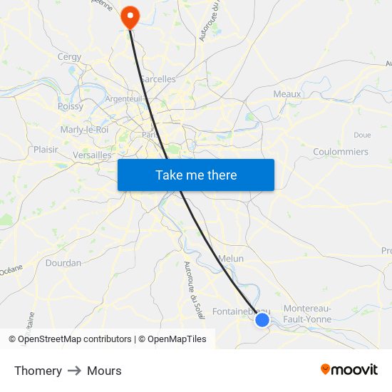 Thomery to Mours map