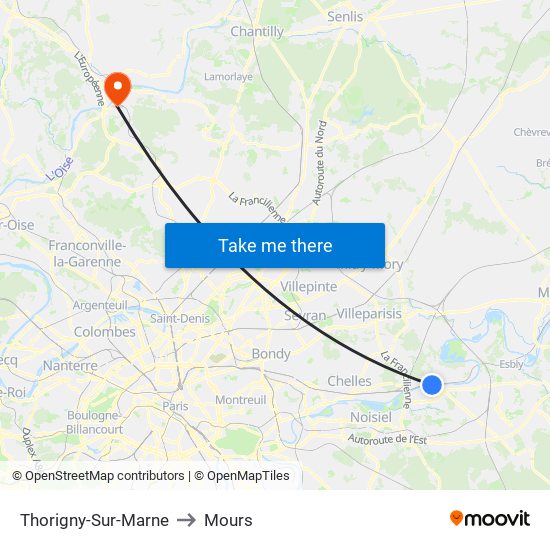Thorigny-Sur-Marne to Mours map