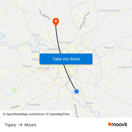 Tigery to Mours map
