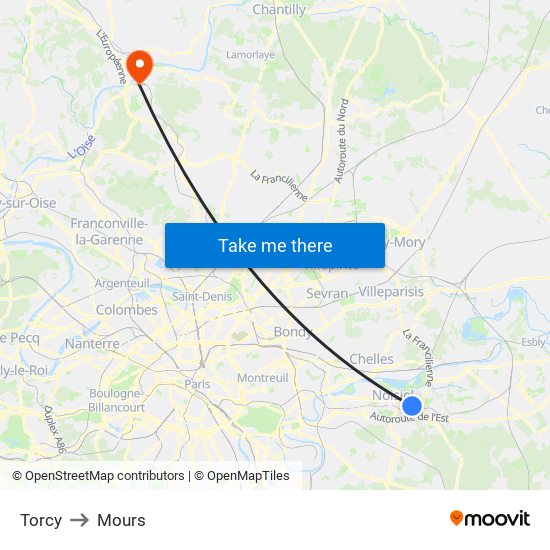 Torcy to Mours map