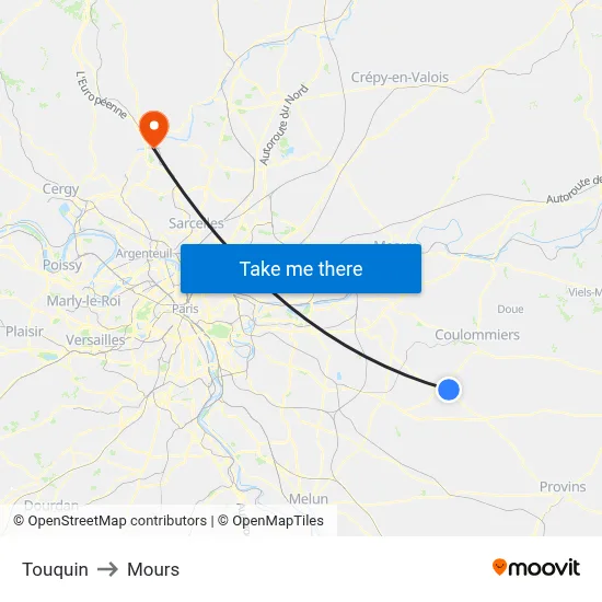 Touquin to Mours map