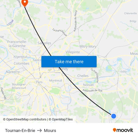 Tournan-En-Brie to Mours map