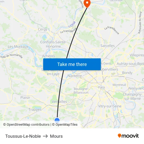 Toussus-Le-Noble to Mours map