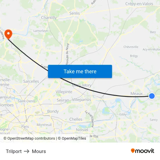 Trilport to Mours map