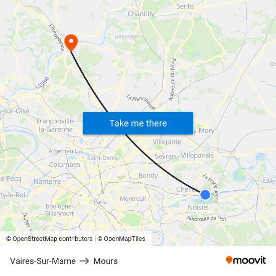 Vaires-Sur-Marne to Mours map