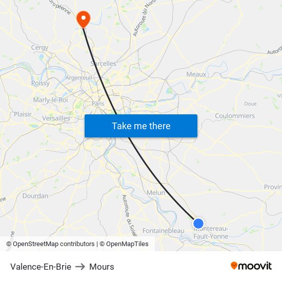 Valence-En-Brie to Mours map