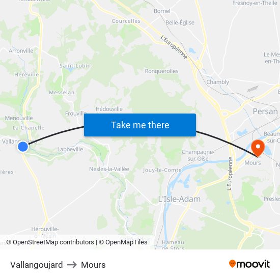 Vallangoujard to Mours map