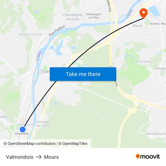 Valmondois to Mours map