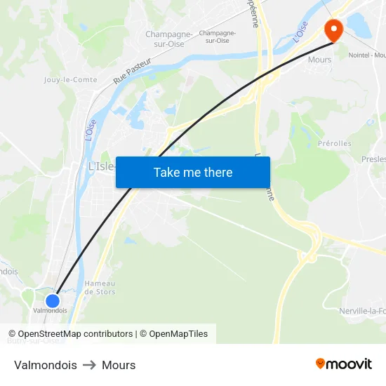 Valmondois to Mours map
