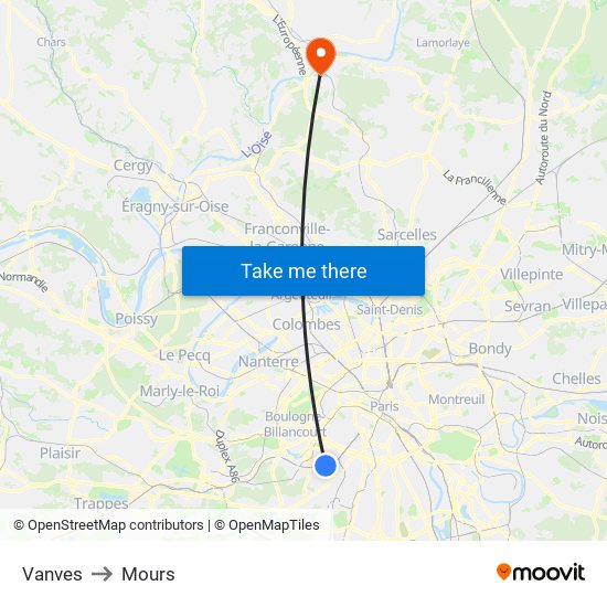 Vanves to Mours map