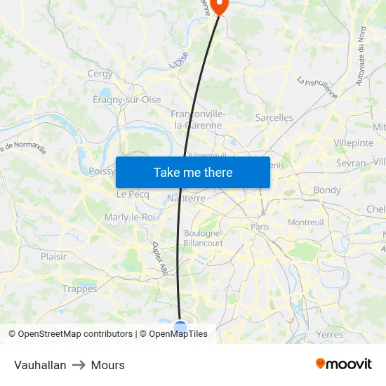 Vauhallan to Mours map