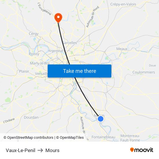 Vaux-Le-Penil to Mours map