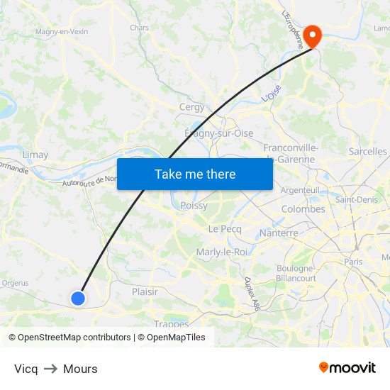Vicq to Mours map