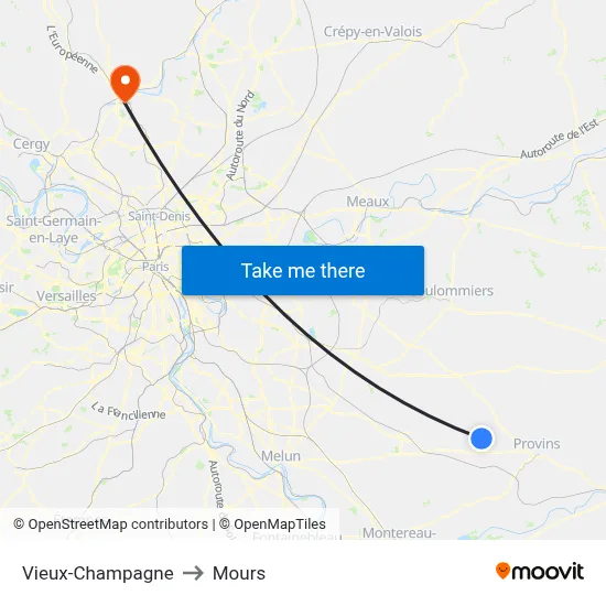 Vieux-Champagne to Mours map