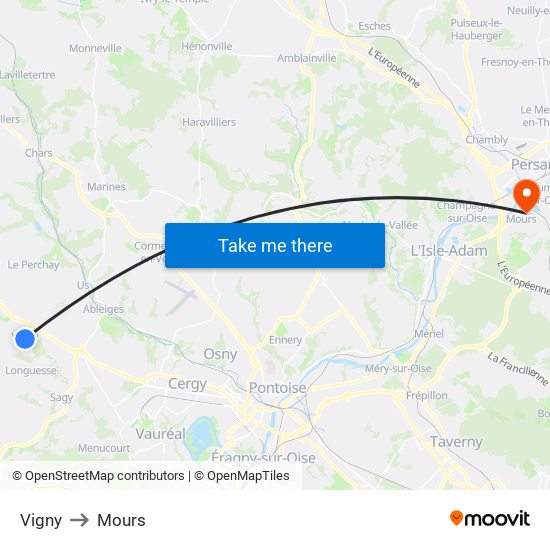 Vigny to Mours map