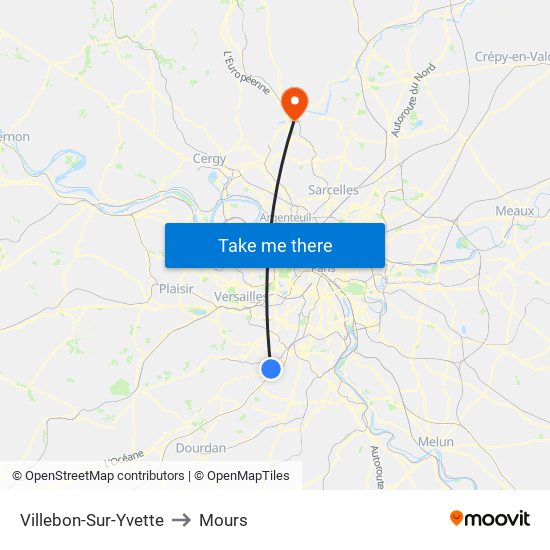 Villebon-Sur-Yvette to Mours map