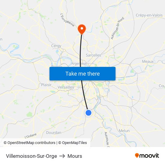 Villemoisson-Sur-Orge to Mours map