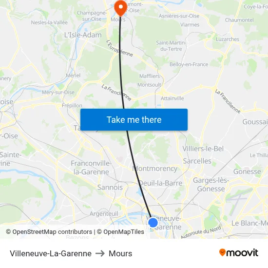 Villeneuve-La-Garenne to Mours map