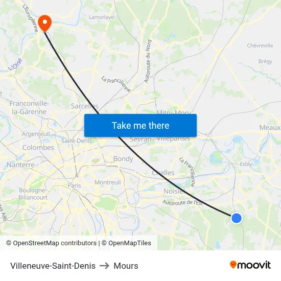 Villeneuve-Saint-Denis to Mours map