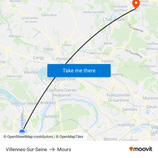 Villennes-Sur-Seine to Mours map
