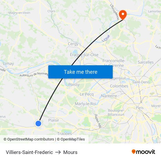 Villiers-Saint-Frederic to Mours map