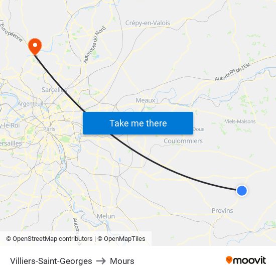 Villiers-Saint-Georges to Mours map