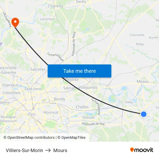 Villiers-Sur-Morin to Mours map