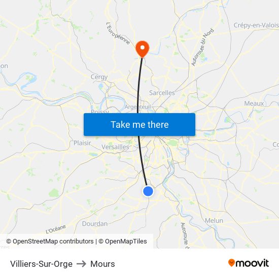 Villiers-Sur-Orge to Mours map