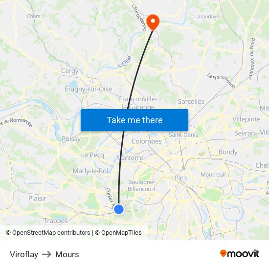 Viroflay to Mours map