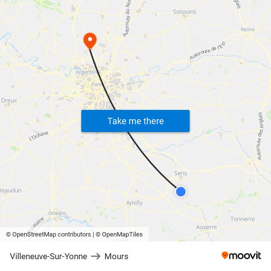 Villeneuve-Sur-Yonne to Mours map