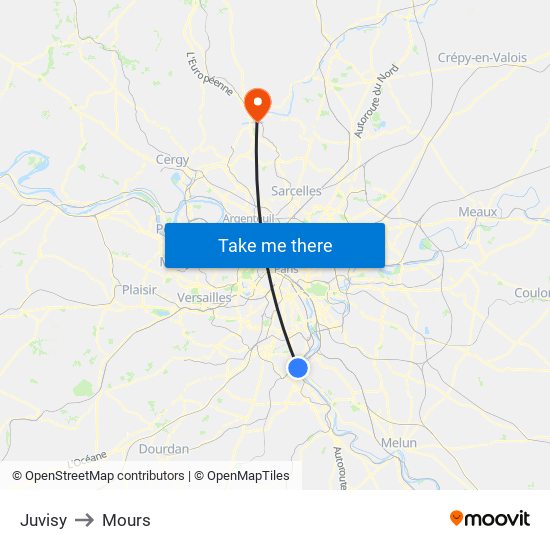 Juvisy to Mours map