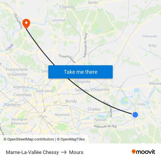 Marne-La-Vallée Chessy to Mours map