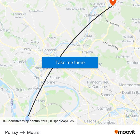 Poissy to Mours map