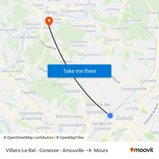 Villiers-Le-Bel - Gonesse - Arnouville to Mours map