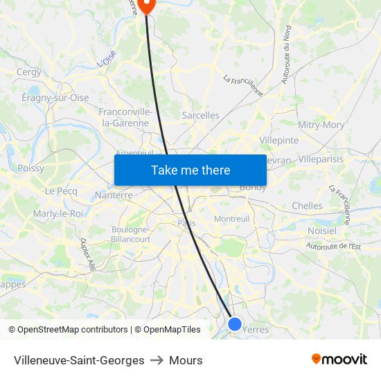 Villeneuve-Saint-Georges to Mours map