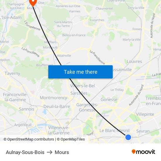 Aulnay-Sous-Bois to Mours map