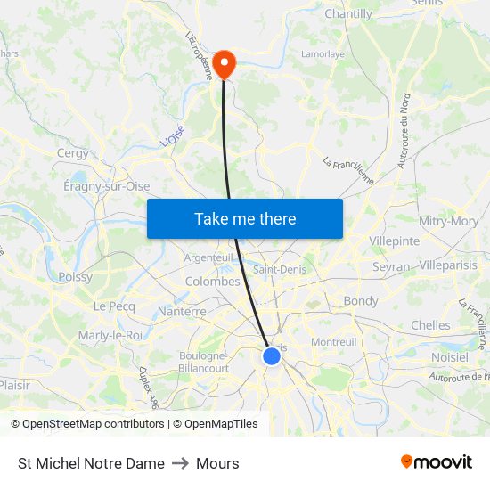 St Michel Notre Dame to Mours map