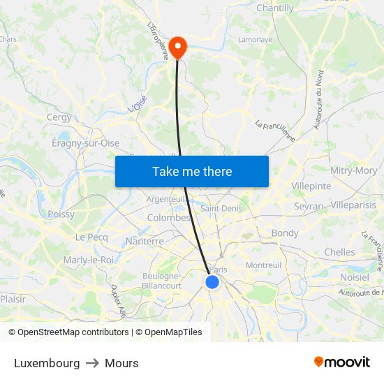 Luxembourg to Mours map