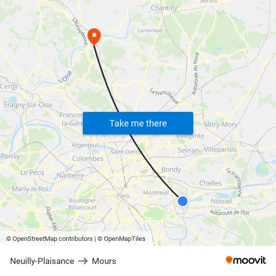 Neuilly-Plaisance to Mours map